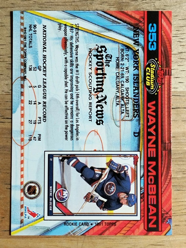 1991-92 Stadium Club #353 Wayne McBean
