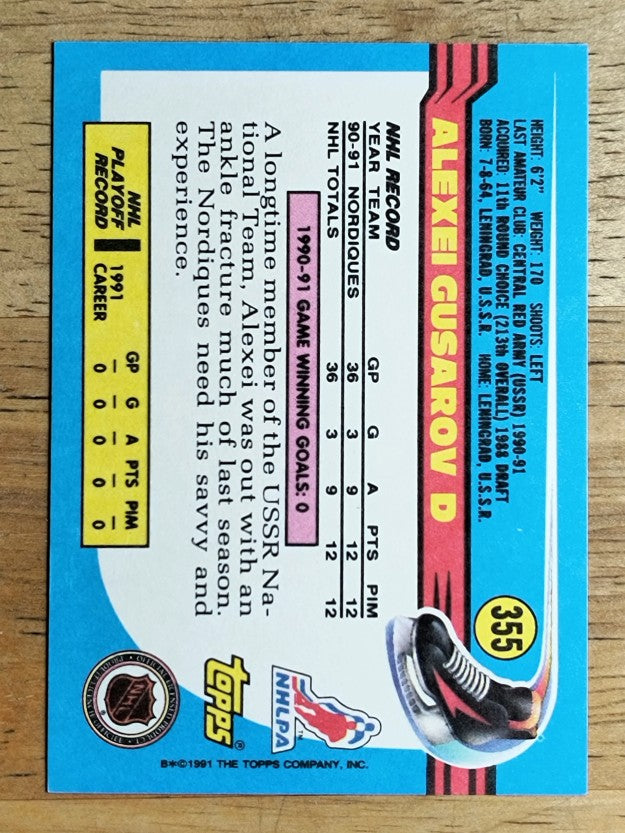 1991-92 Topps #355 Alexei Gusarov RC