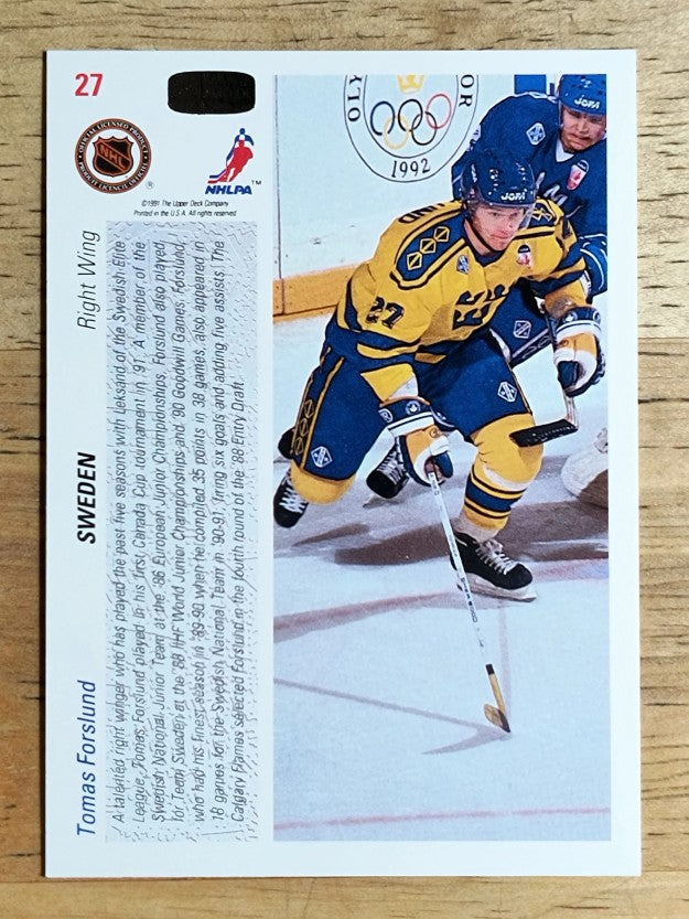 1991-92 Upper Deck #27 Tomas Forslund CC RC