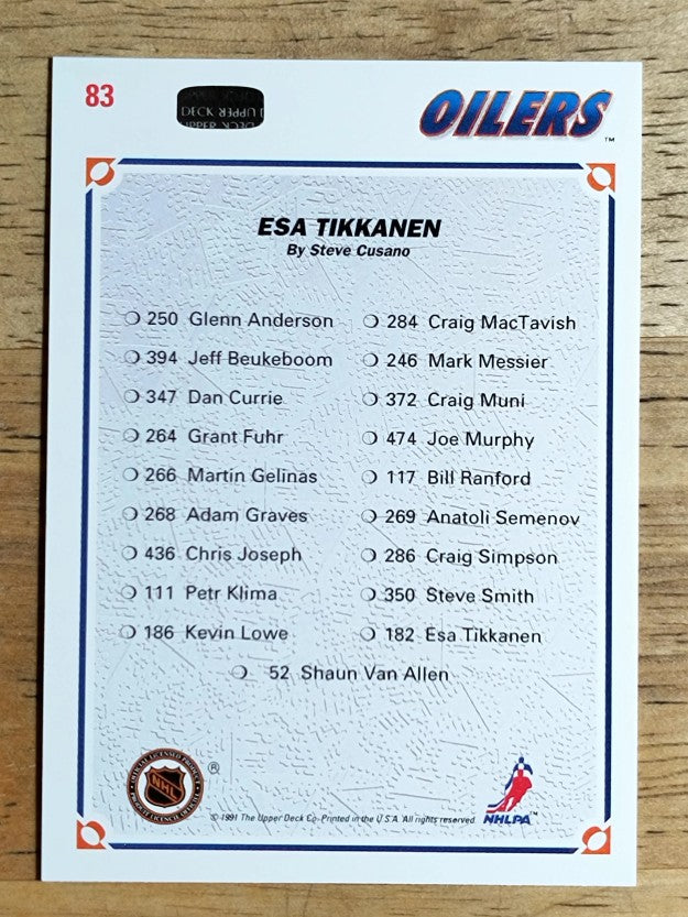 1991-92 Upper Deck #83 Esa Tikkanen/Edmonton Oilers TC