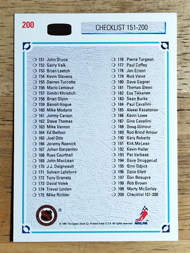 1991-92 Upper Deck #200 Checklist 101-200