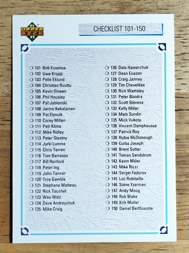 1991-92 Upper Deck #200 Checklist 101-200