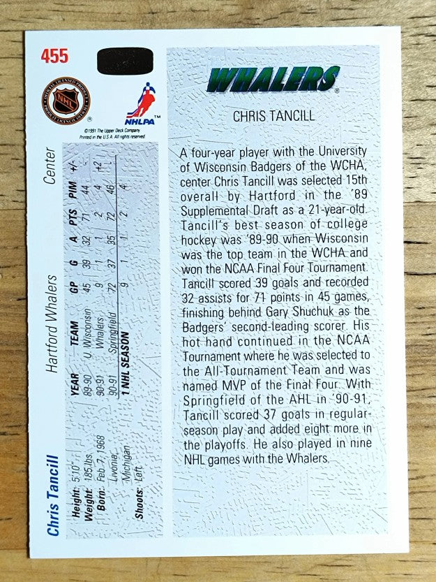 1991-92 Upper Deck #455 Chris Tancill RC