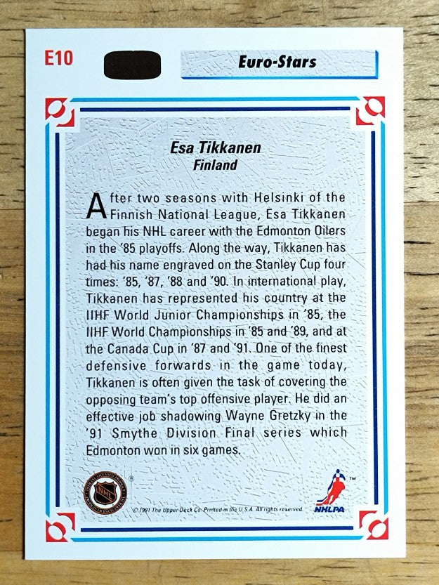 1991-92 Upper Deck Euro-Stars #E10 Esa Tikkanen