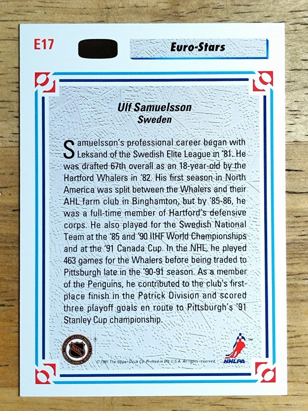 1991-92 Upper Deck Euro-Stars #E17 Ulf Samuelsson