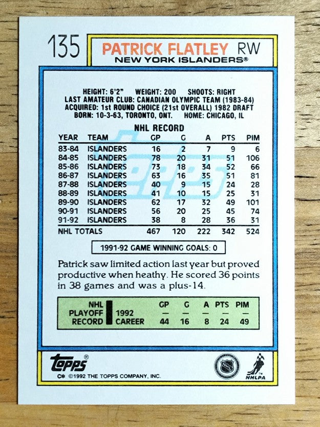 1992-93 Topps #135 Patrick Flatley