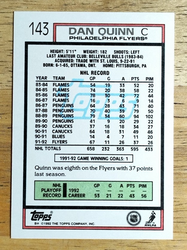 1992-93 Topps #143 Dan Quinn