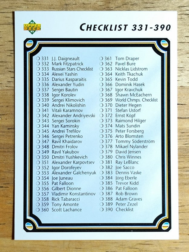 1992-93 Upper Deck #390 Checklist 391-440