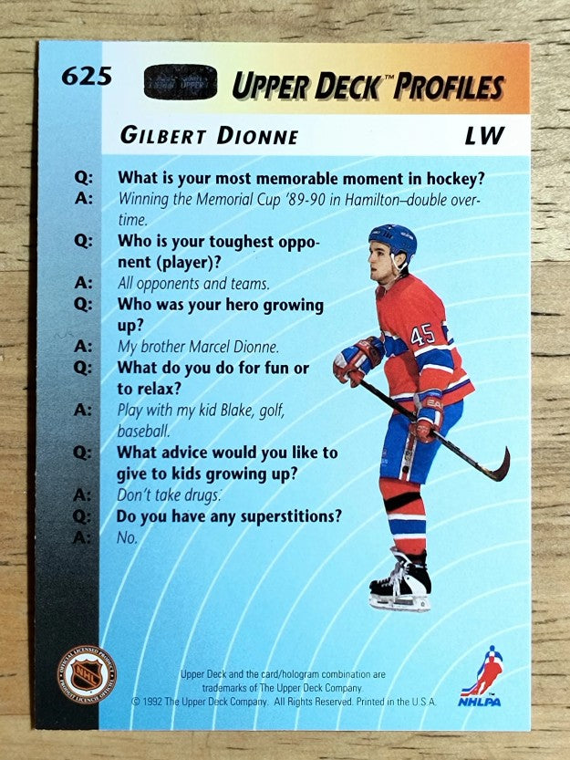 1992-93 Upper Deck #625 Gilbert Dionne