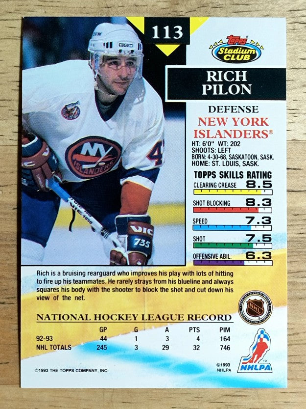 1993-94 Stadium Club #113 Rich Pilon