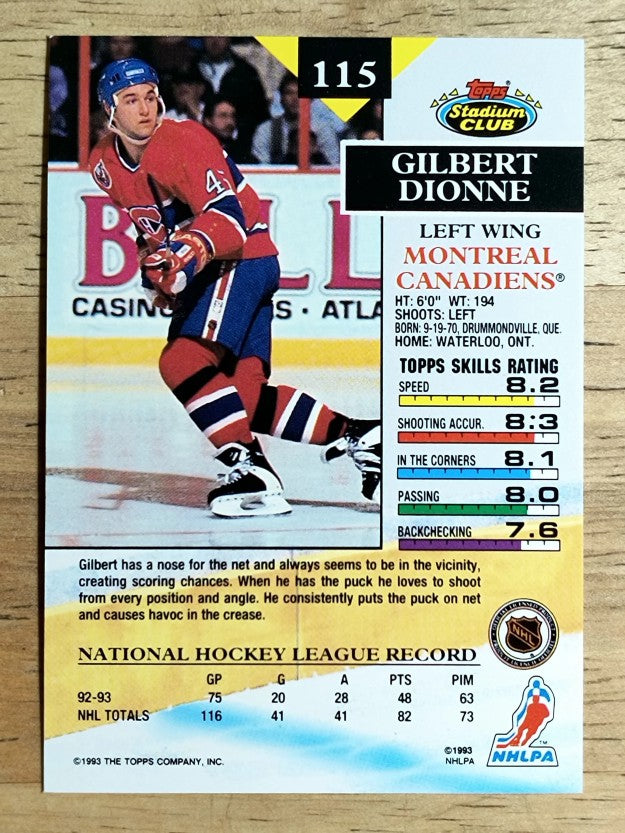 1993-94 Stadium Club #115 Gilbert Dionne