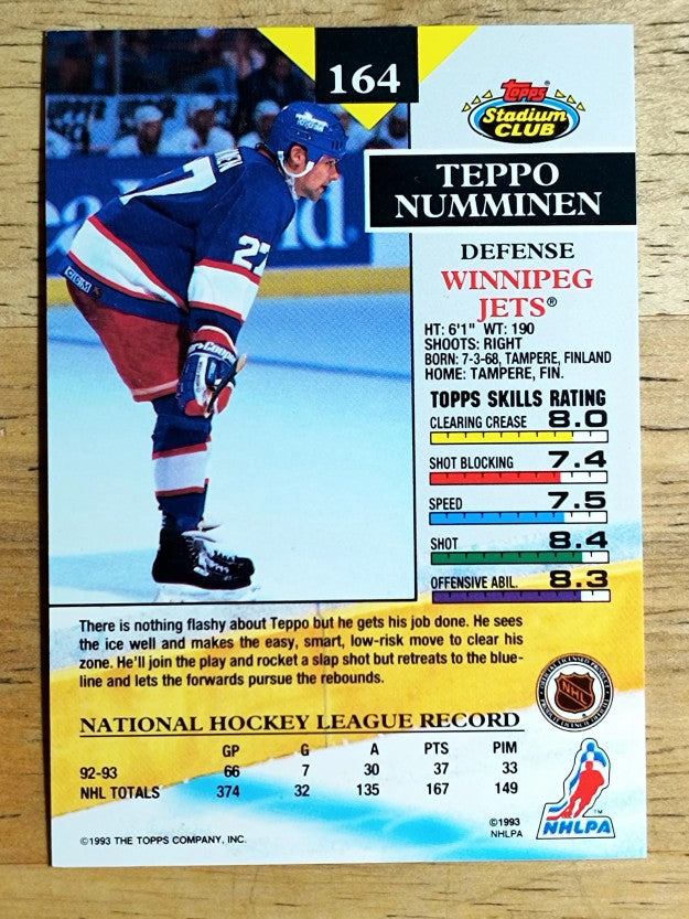 1993-94 Stadium Club #164 Teppo Numminen