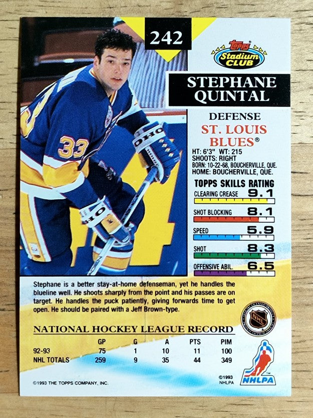 1993-94 Stadium Club #242 Stephane Quintal