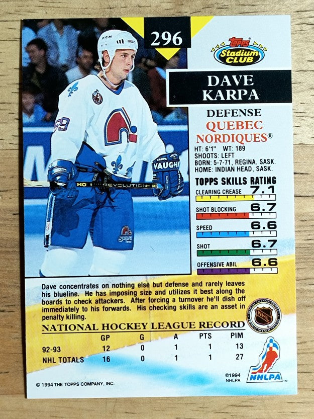 1993-94 Stadium Club #296 Dave Karpa
