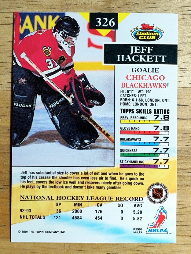 1993-94 Stadium Club #326 Jeff Hackett