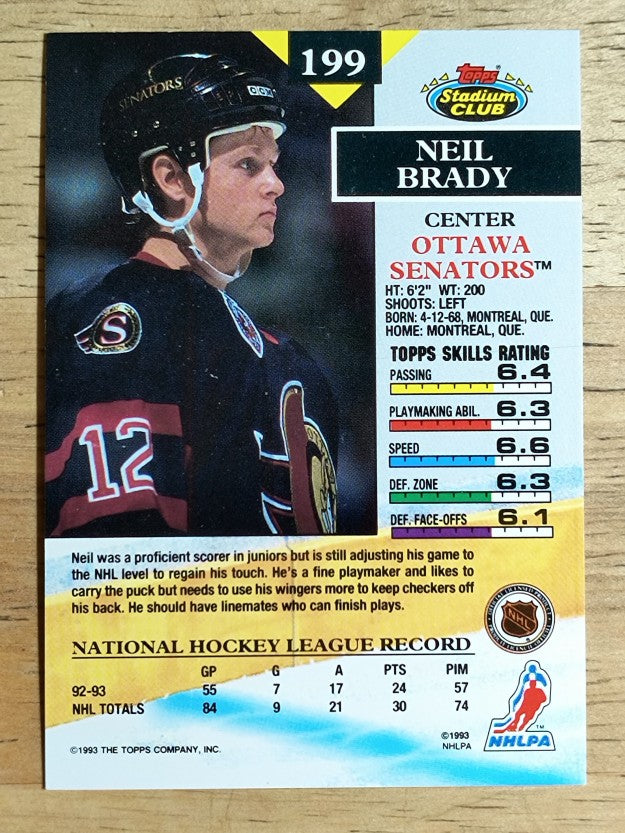 1993-94 Stadium Club First Day Issue #199 Neil Brady