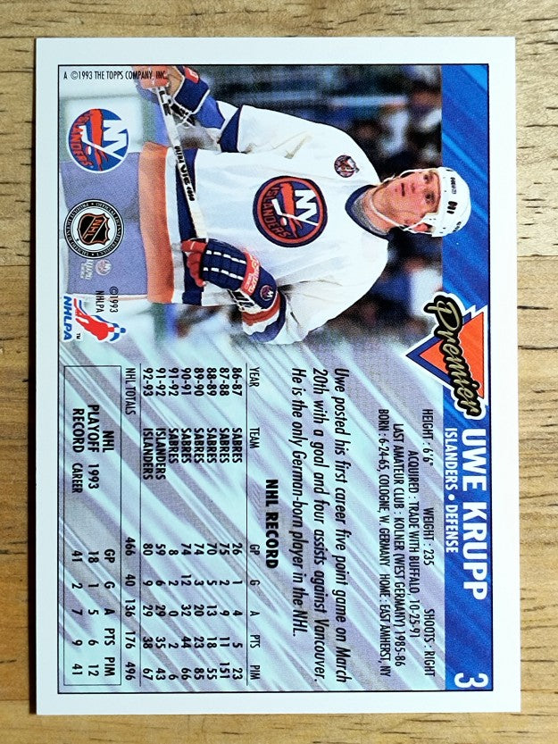 1993-94 Topps Premier #3 Uwe Krupp