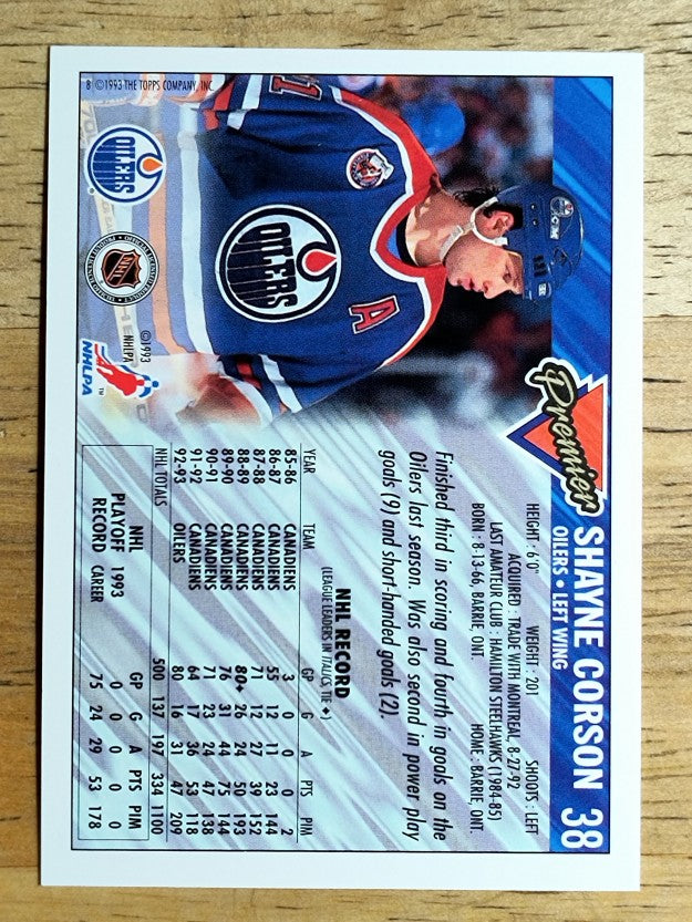 1993-94 Topps Premier #38 Shayne Corson