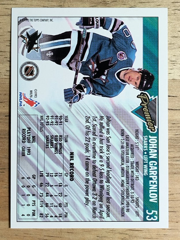 1993-94 Topps Premier #53 Johan Garpenlov