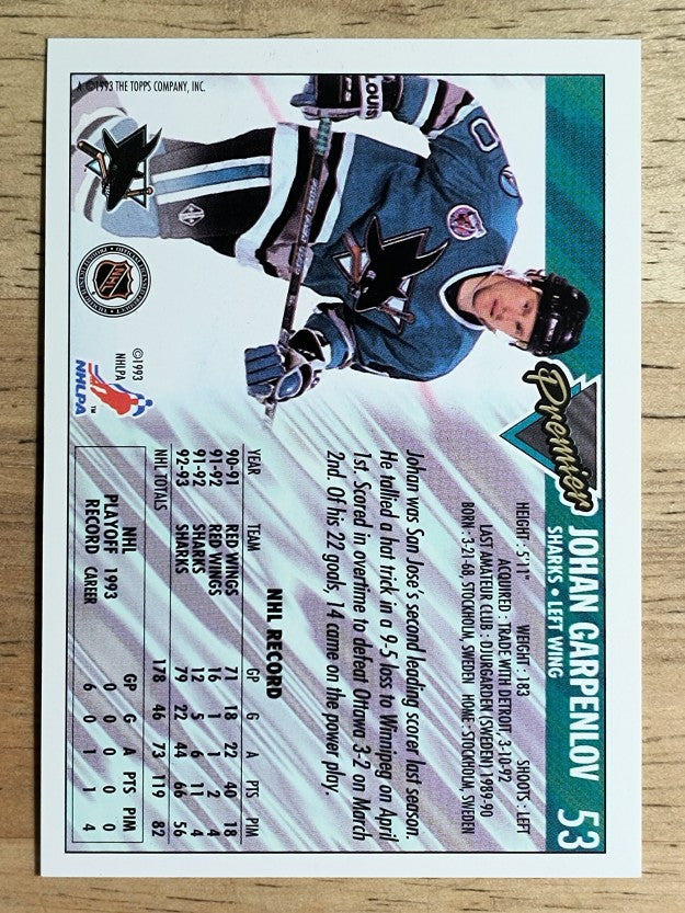 1993-94 Topps Premier #53 Johan Garpenlov