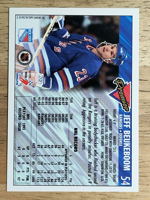 1993-94 Topps Premier #54 Jeff Beukeboom