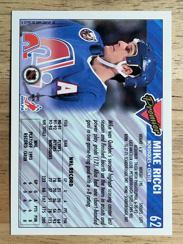 1993-94 Topps Premier #62 Mike Ricci