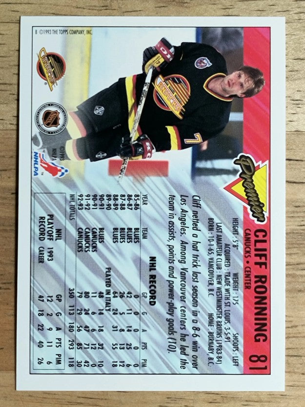 1993-94 Topps Premier #81 Cliff Ronning