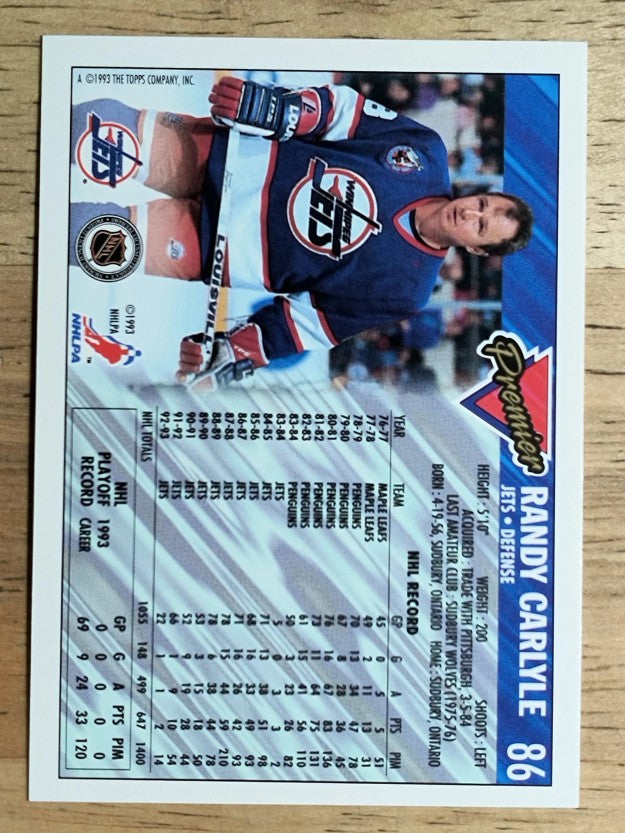 1993-94 Topps Premier #86 Randy Carlyle