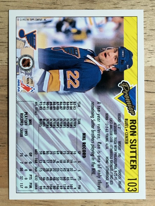 1993-94 Topps Premier #103 Ron Sutter
