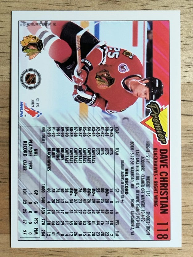 1993-94 Topps Premier #118 Dave Christian