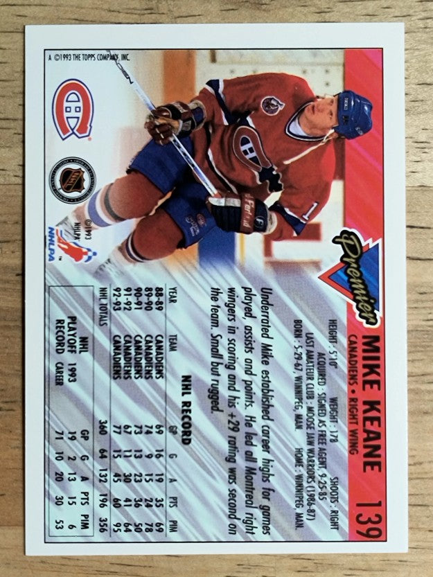 1993-94 Topps Premier #139 Mike Keane