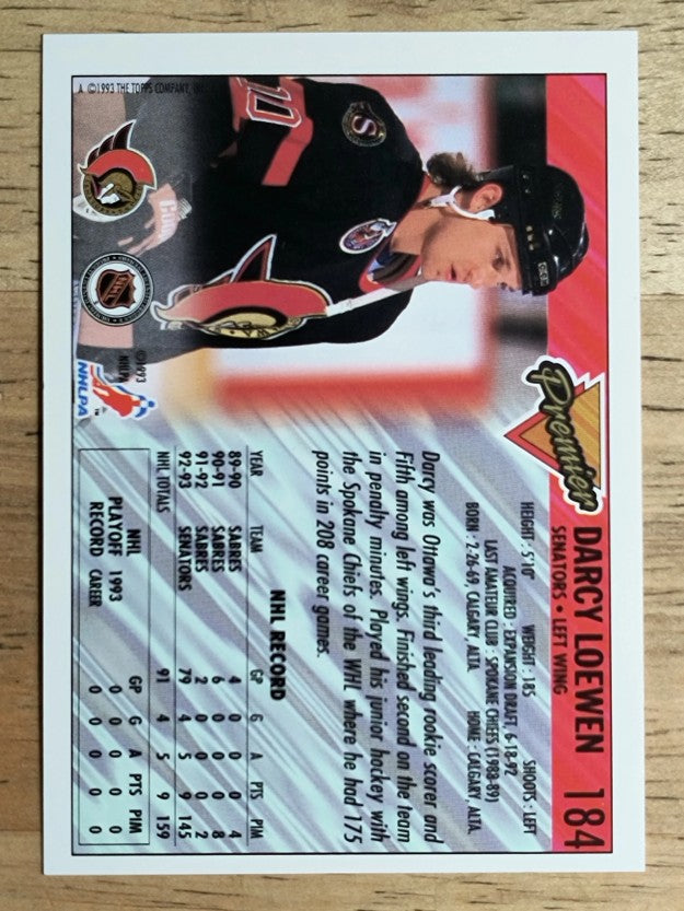 1993-94 Topps Premier #184 Darcy Loewen
