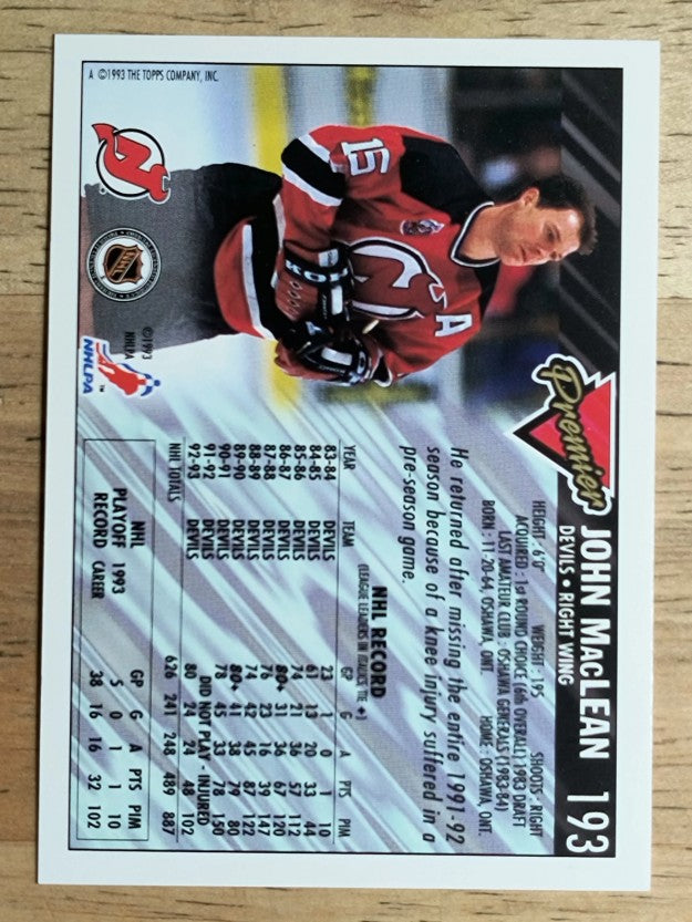 1993-94 Topps Premier #193 John MacLean