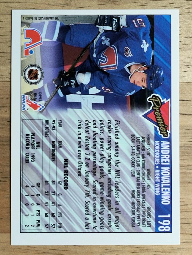 1993-94 Topps Premier #198 Andrei Kovalenko