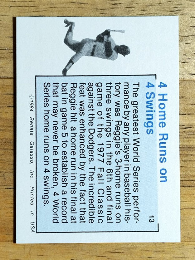 1984 Galasso Reggie Jackson Mini #13 Reggie Jackson/4 Home Runs On 4 Swings