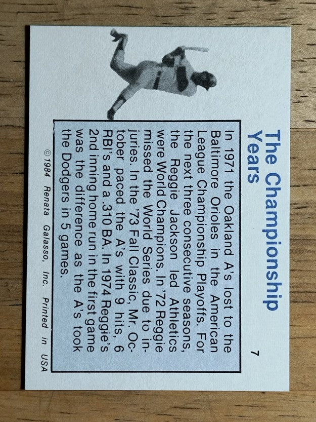 1984 Galasso Reggie Jackson Mini #7 Reggie Jackson/The Championship Years