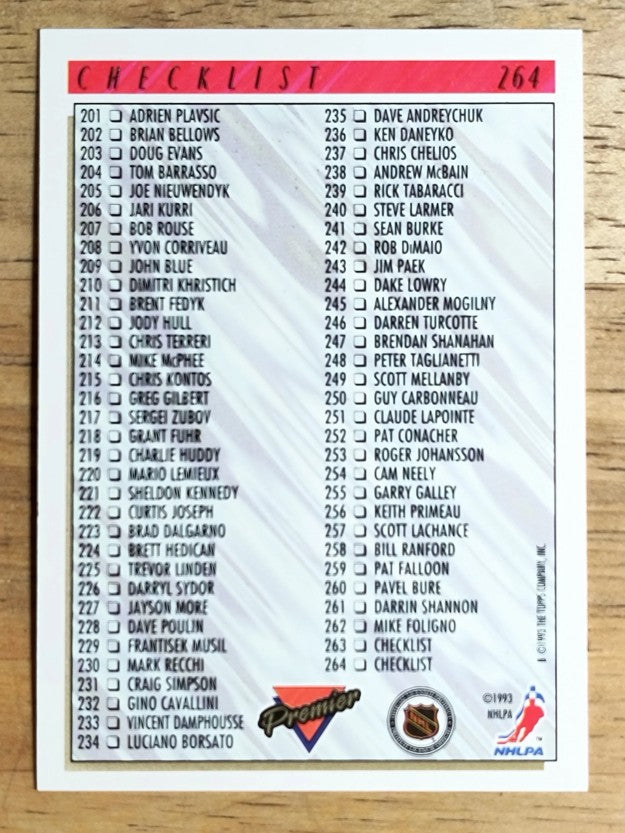 1993-94 Topps Premier #264 Checklist 133-264