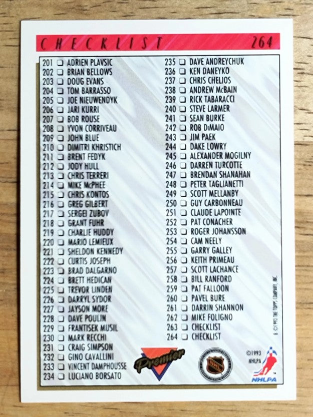 1993-94 Topps Premier #264 Checklist 133-264