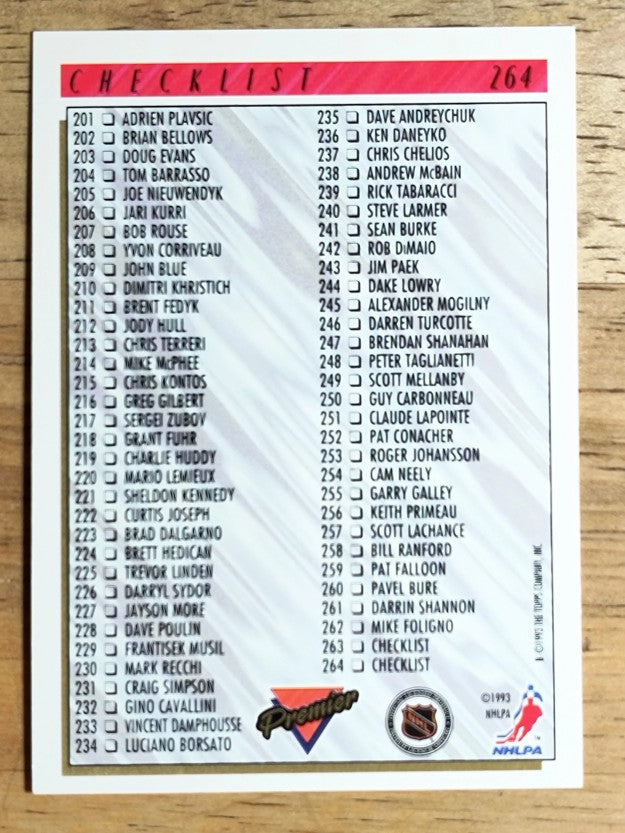 1993-94 Topps Premier #264 Checklist 133-264