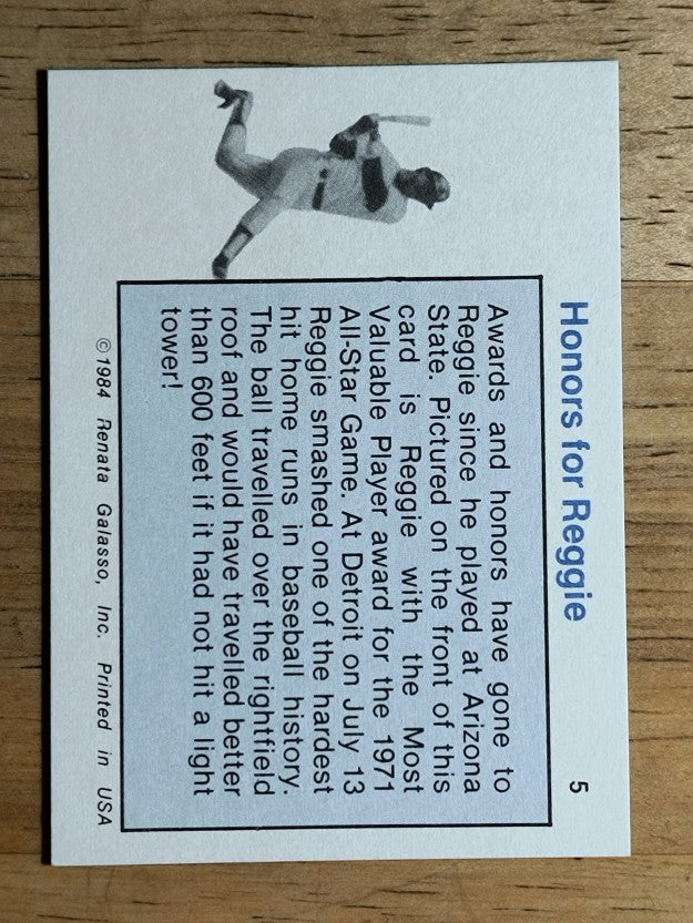 1984 Galasso Reggie Jackson Mini #5 Reggie Jackson/Honors For Reggie