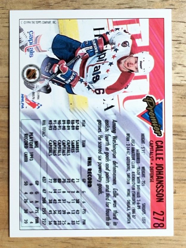 1993-94 Topps Premier #278 Calle Johansson