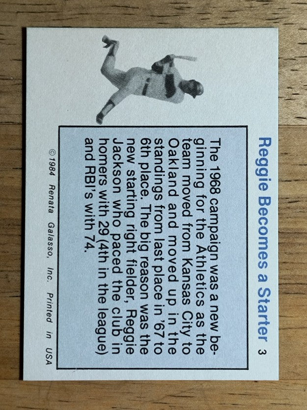 1984 Galasso Reggie Jackson Mini #3 Reggie Jackson/Reggie Becomes a Starter