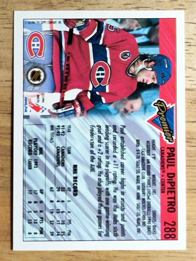 1993-94 Topps Premier #288 Paul DiPietro