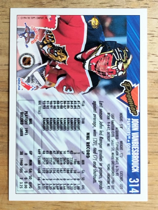 1993-94 Topps Premier #314 John Vanbiesbrouck