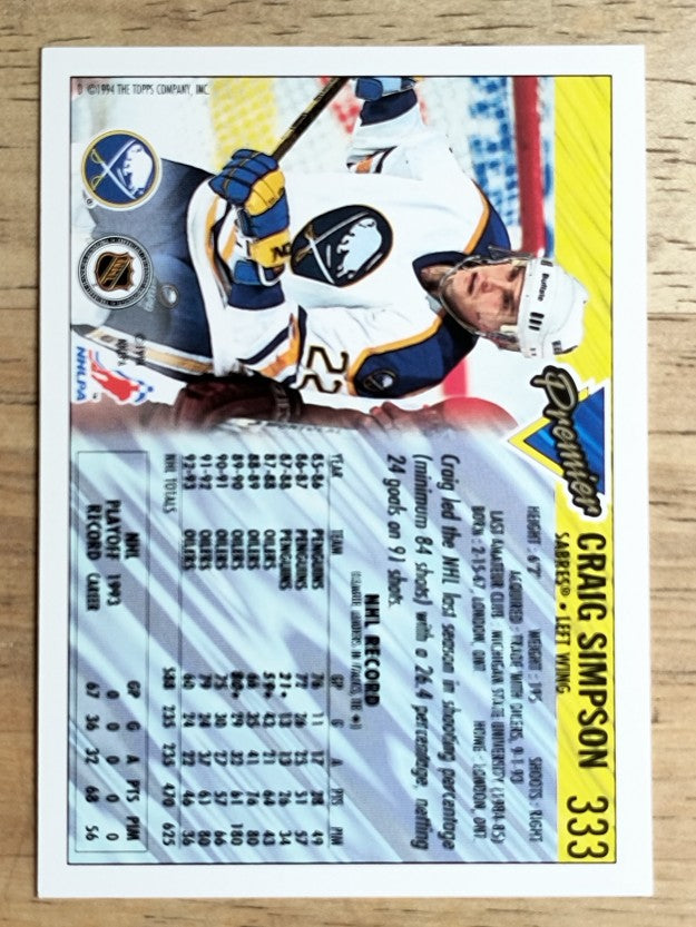1993-94 Topps Premier #333 Craig Simpson