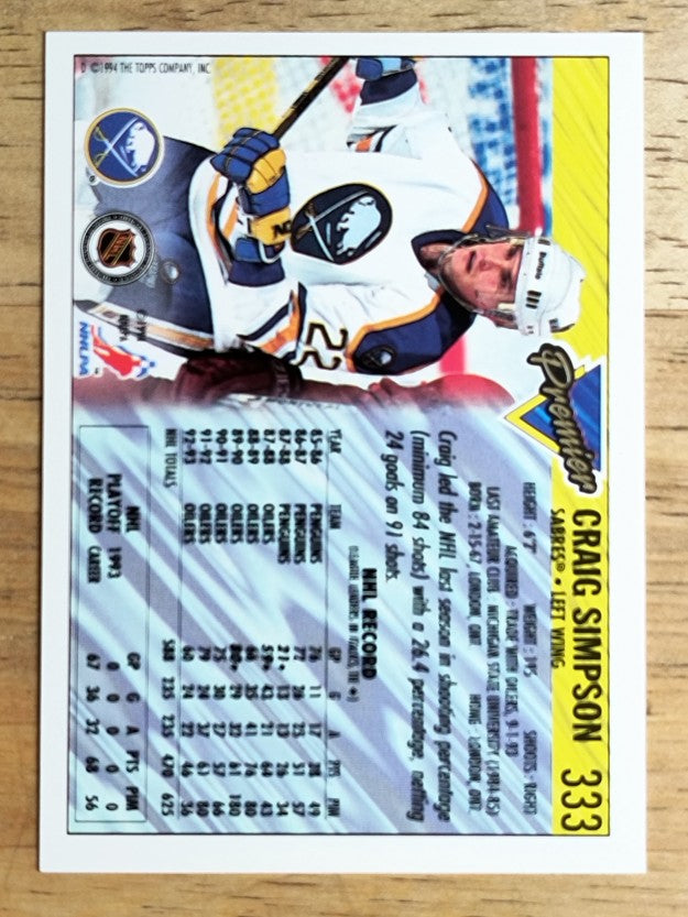 1993-94 Topps Premier #333 Craig Simpson