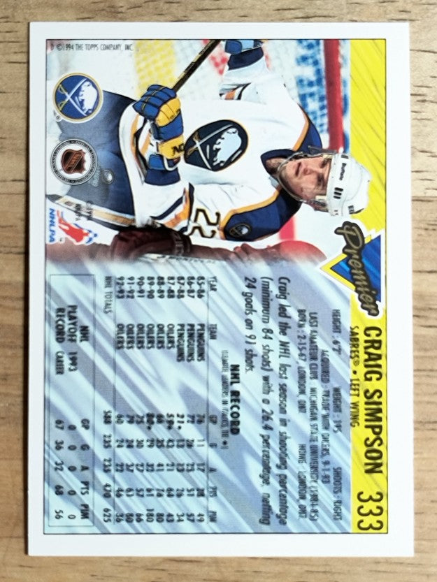 1993-94 Topps Premier #333 Craig Simpson