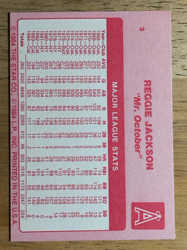 1985 Star Reggie Jackson #3 Reggie Jackson/Major League Stats