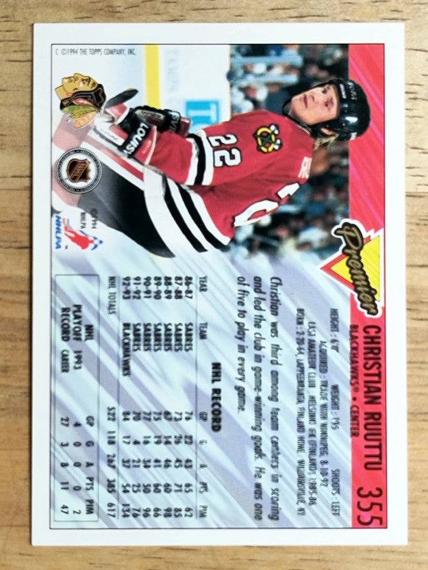1993-94 Topps Premier #355 Christian Ruuttu