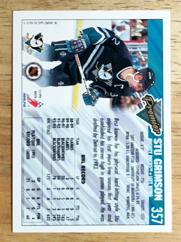 1993-94 Topps Premier #357 Stu Grimson